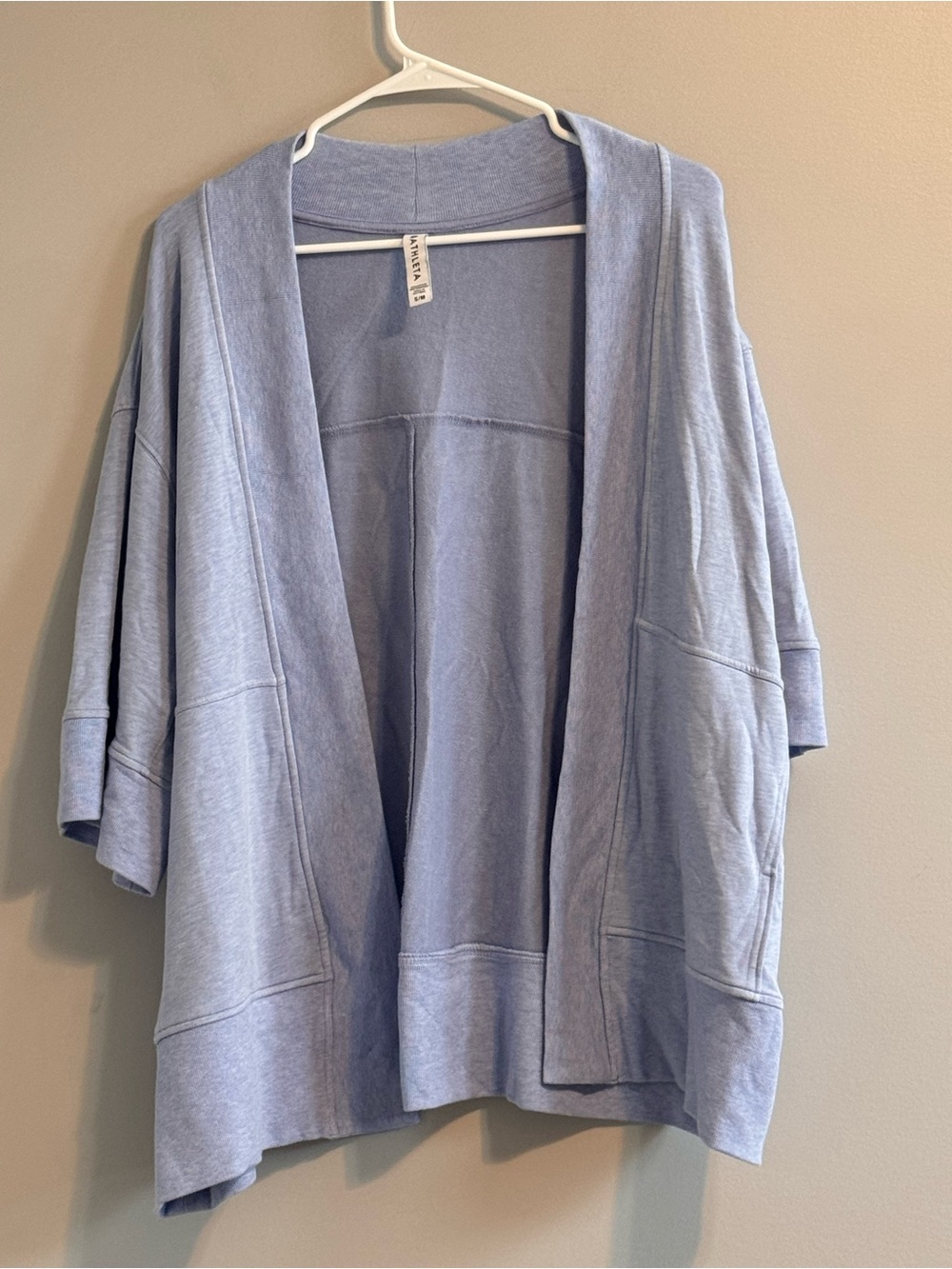 Athleta Open Lotus Wrap Cardigan S/M Blue Tencel Dolman Sleeve Pockets